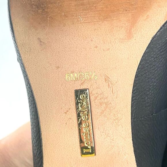 LOUISE ET CIE LANTON LEATHER LOAFER 6M BLACK W/ GOLD BLOCK HEEL 6 - Picture 8 of 10